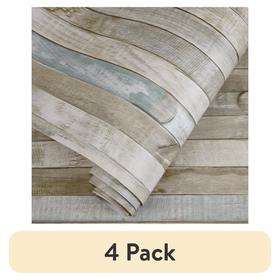 (4 pack) Abyssaly  17.7" x 118" Blue Rustic Wood Peel and Stick Wallpaper Removable Self-Adhesive Wallpaper Vinyl Wood Wall Contact Paper for Home Decoration Wall Covering Old Furniture Renovation