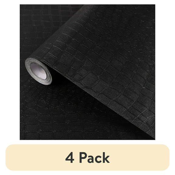 (4 pack) Abyssaly Black Wallpaper Peel and Stick Wallpaper 15.7" × 118" Removable Self Adhesive Contact Wall Paper Waterproof Textured Paper for Cabinet Bedroom Kitchen Living Room Wall