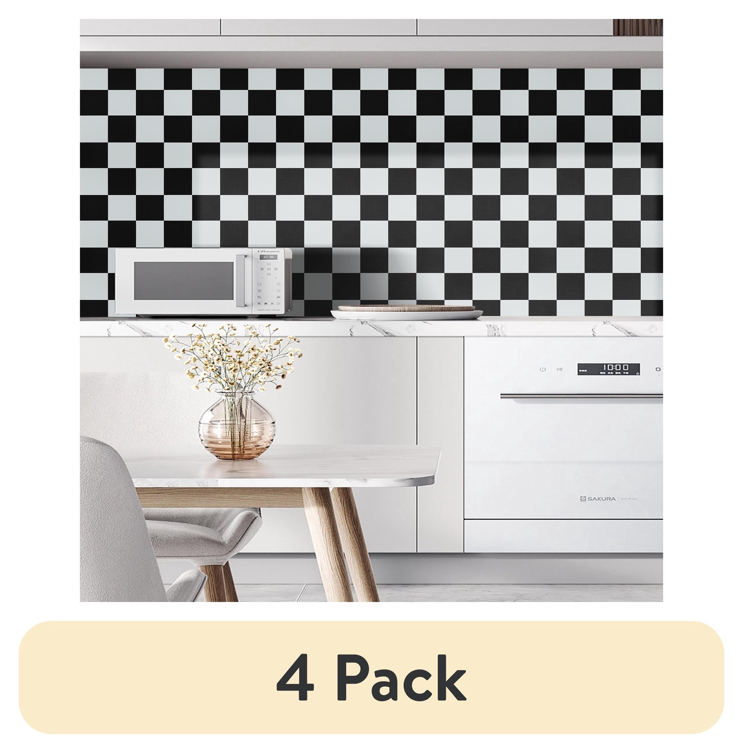 (4 pack) Abyssaly Black and White Checkered Wallpaper Contact Wallpaper Self Adhesive Removable Wall Paper 15.7"×118" Waterproof Paper for Kitchen Bedroom Living Room Home Renovation