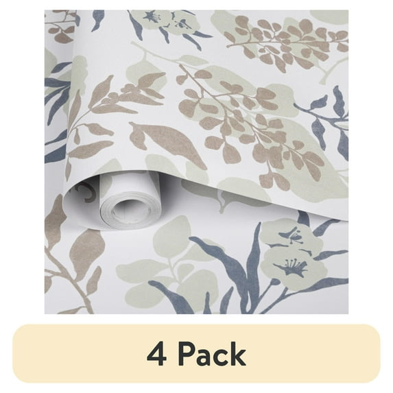 (4 pack) Abyssaly Floral Peel and Stick Wallpaper Blue Leaf Contact Paper 17.71'' x 118'' Vintage Plant Watercolor Self Adhesive Textured Wall Paper Vinyl for Home Decoration and Furniture Renovation