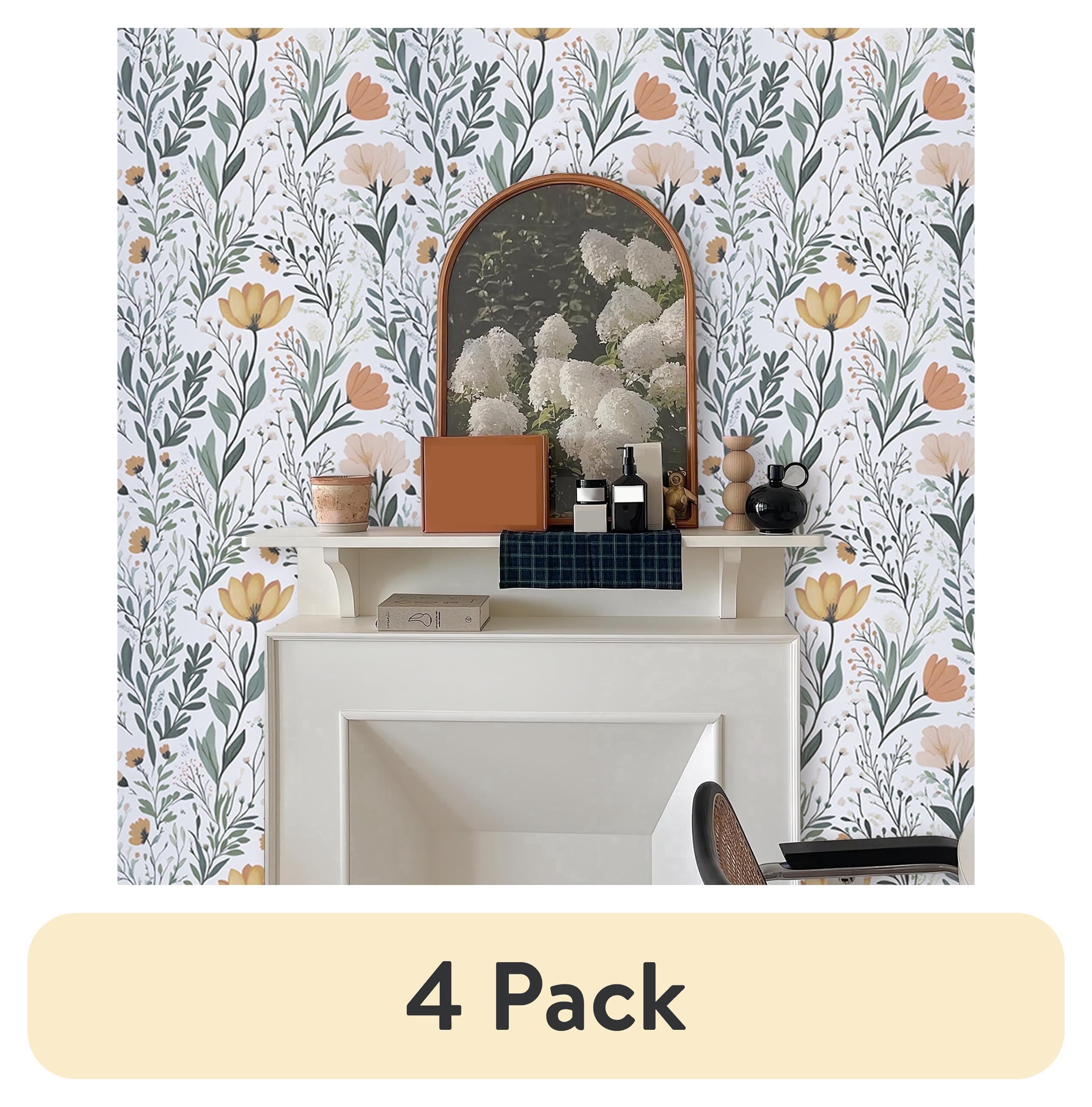 (4 pack) Abyssaly Floral Peel and Stick Wallpaper 17.5-in x 118-in Self-Adhesive Removable Flower Vinyl Paper for Home Decor
