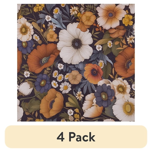 (4 pack) Abyssaly Floral Wallpaper Peel and Stick Floral Black Wallpaper Vintage Plant Watercolor Self Adhesive Textured Wall Paper Contact Paper Home Decor Wall Covering Old Furniture Renovation, 17.32"×118"