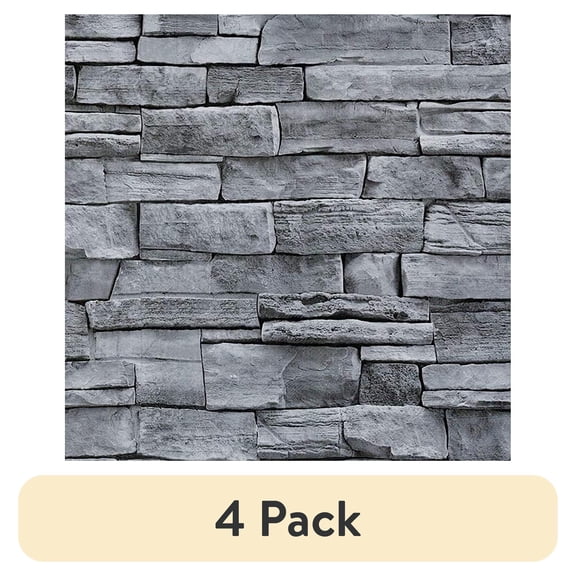 (4 pack) Abyssaly Gray Stone Brick Wallpaper Peel and Stick Wallpaper 17.7" x 118" Self-Adhesive Removable Wall Paper 3D Stone Faux Brick Paper Thickened for Kitchen Living Room Bedroom