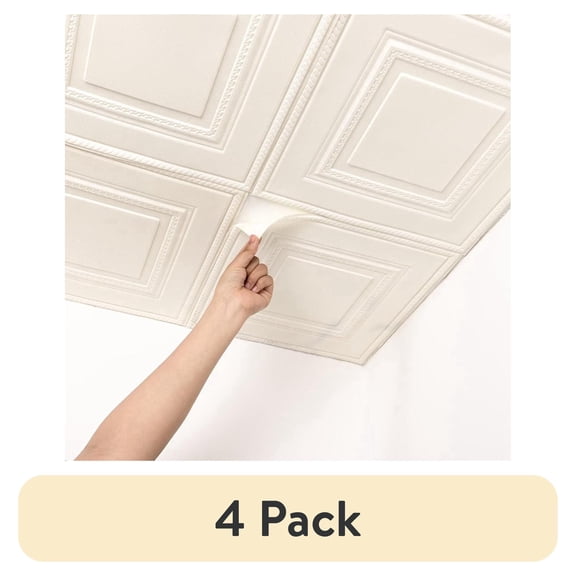 (4 pack) Abyssaly Drop Peel and Stick Ceiling Tile 13.78" x 13.78" 16 Pcs White Foam Ceiling Tile,3D Wall Panels, Easy to Install for Ceiling and Wall Coverage Area 21 sq.ft.