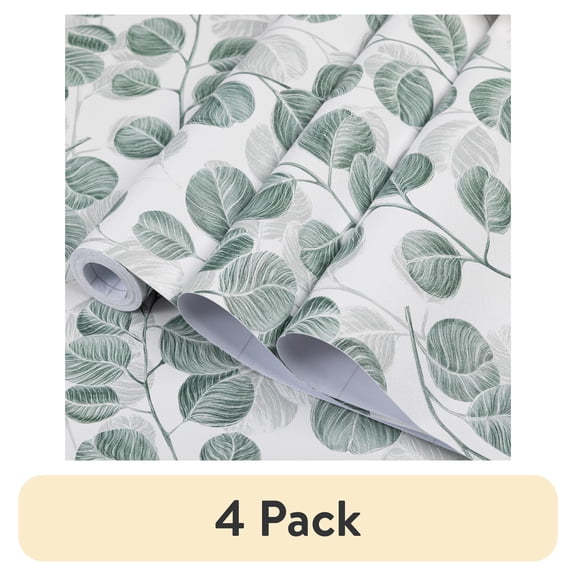 (4 pack) Abyssaly Peel and Stick Wallpaper Green Leaf Wallpaper 17.7" x 118"Self-adhesive Removable Floral Contact Paper for Cabinets Bedroom Living Room Decorative Wall