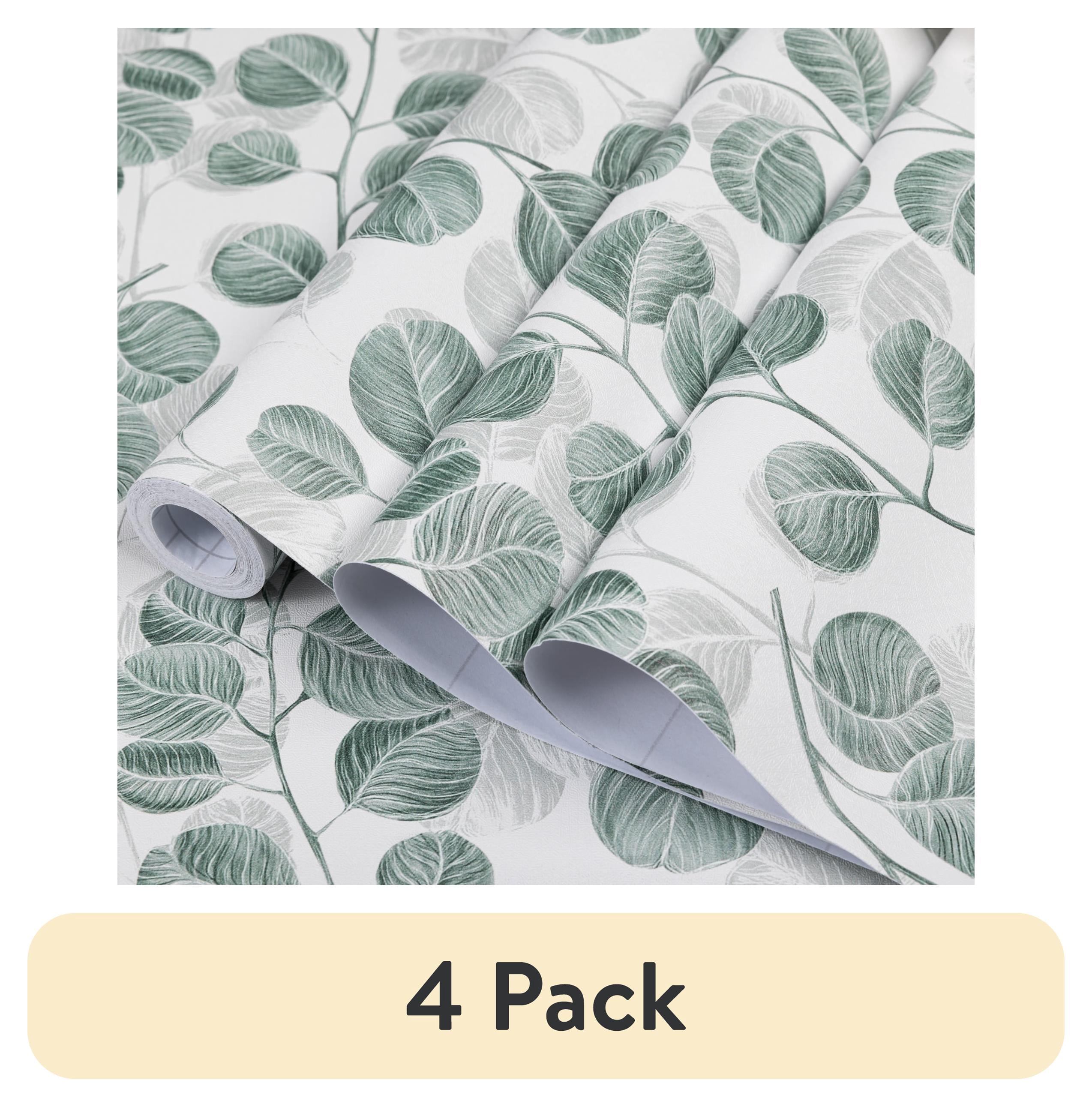 (4 pack) Abyssaly Peel and Stick Wallpaper Green Leaf Wallpaper 17.7" x 118"Self-adhesive Removable Floral Contact Paper for Cabinets Bedroom Living Room Decorative Wall