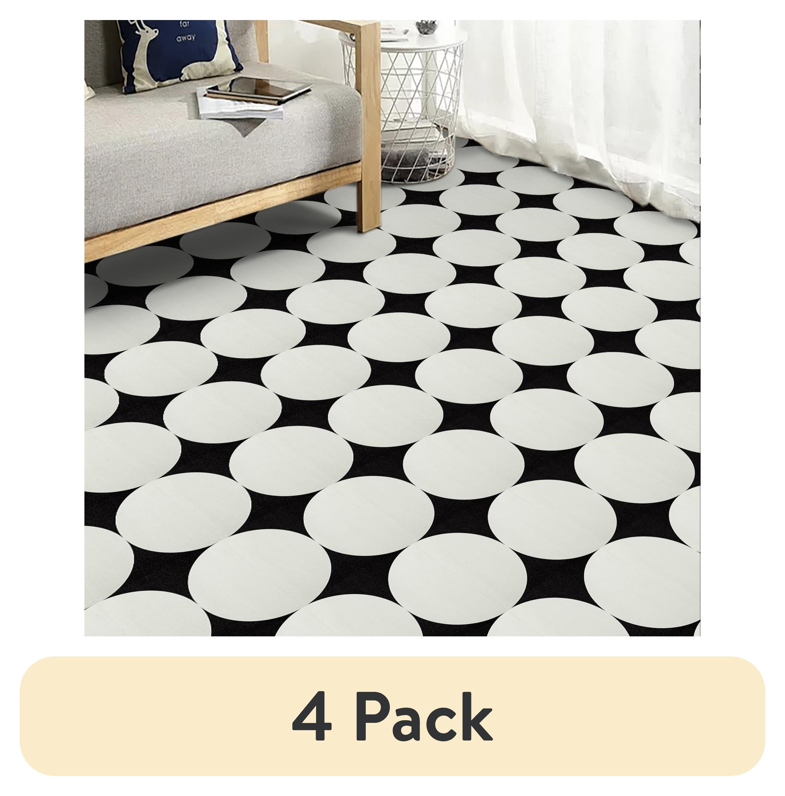 (4 pack) Abyssaly Peel and Stick Floor Tile 10Pcs 12" x 12" Black and White Vinyl Flooring Peel and Stick Flooring for Bathroom Kitchen