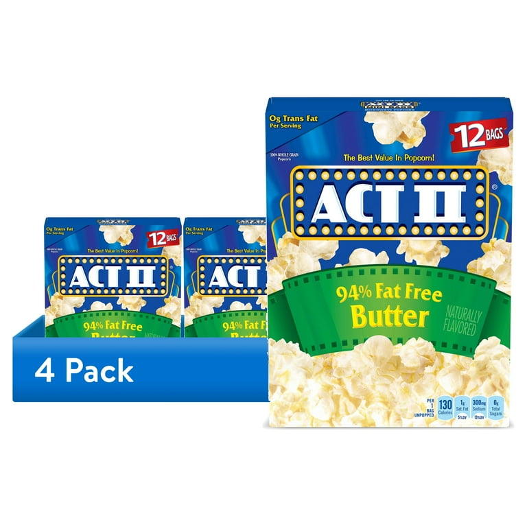 4 pack) Act II 94% Fat Free Butter Microwave Popcorn, 2.71 oz., 12