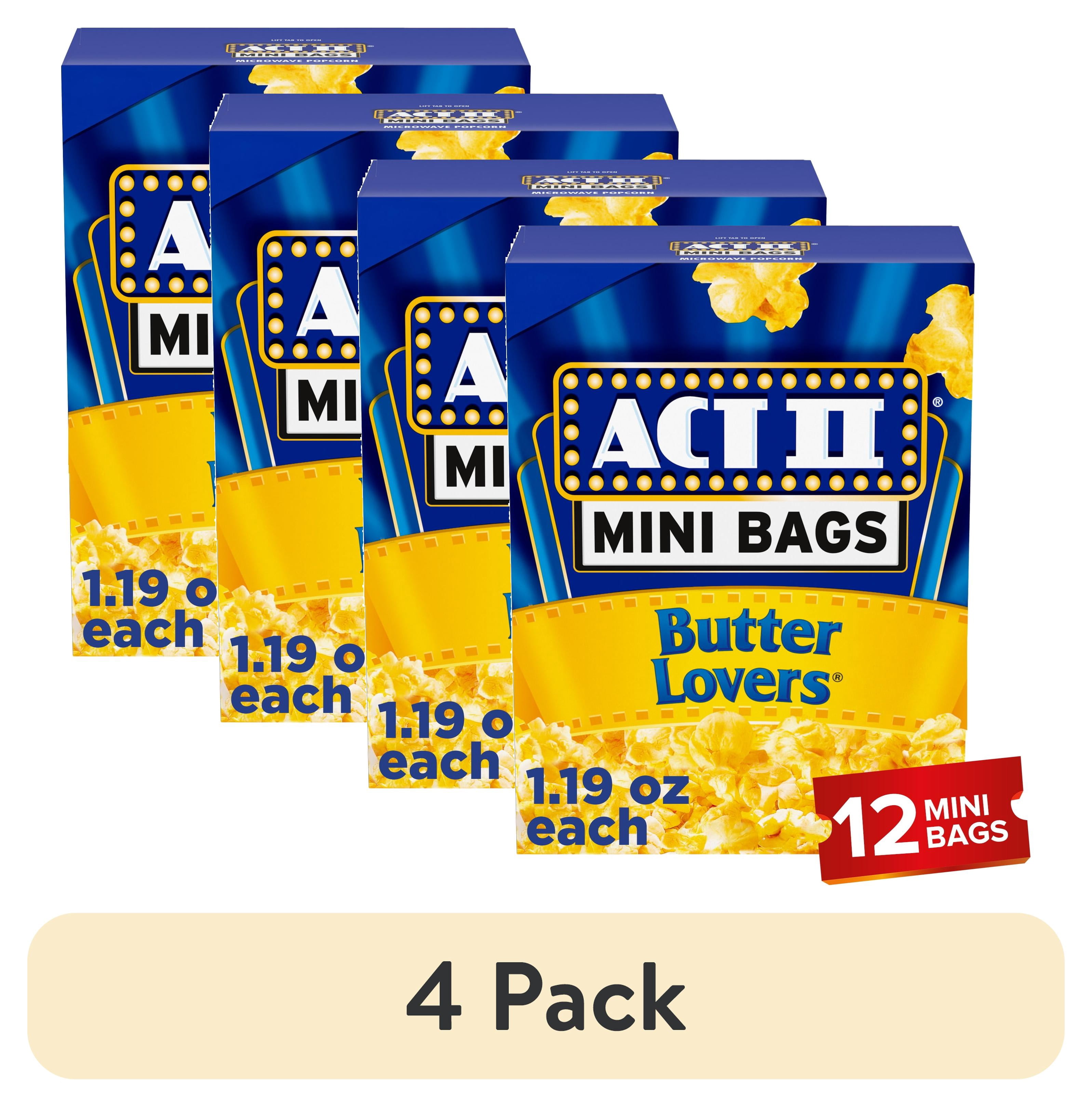 (4 pack) Act II Butter Mini Bags Butter Lovers Microwave Popcorn, 1.19 oz., 12-Count Bags