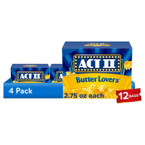 (4 pack) Act II Butter Lovers Microwave Popcorn, 2.75 oz., 12-Count Bags