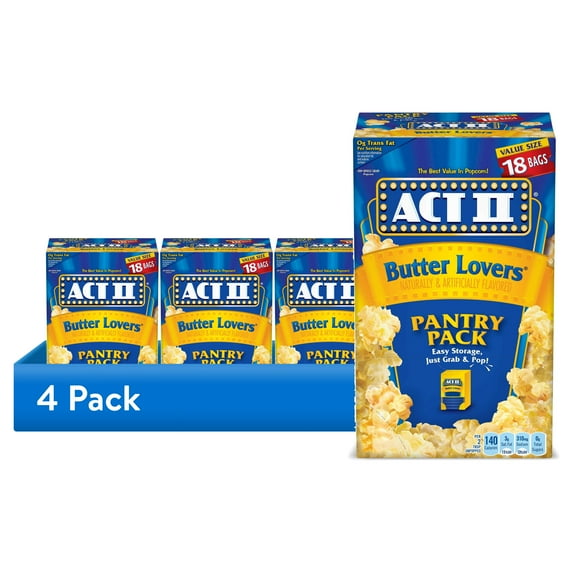 (4 pack) Act II Butter Lovers Microwave Popcorn, 2.75 oz, 18-Count Bags