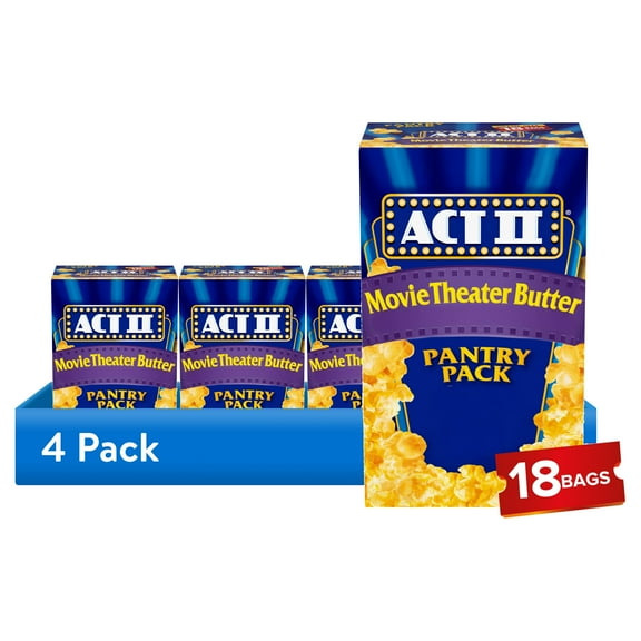 (4 pack) Act II Pantry Pack Movie Theater Butter Microwave Popcorn, 2.75 oz., 18-Count Bags