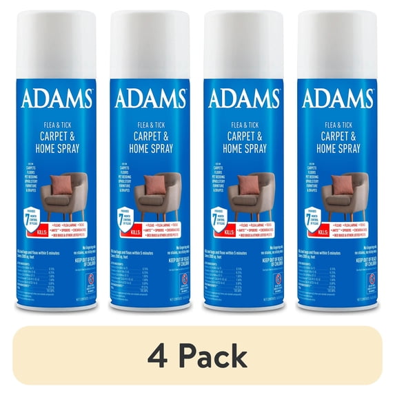 (4 pack) ADAMS Flea & Tick Carpet & Home Spray, Kills Bed Bugs, Fleas, Ticks, Spiders, Ants, For Indoor Home Treatment, 7 Month Flea Protection, Treats Up to 2,000 Sq Ft, 16 oz
