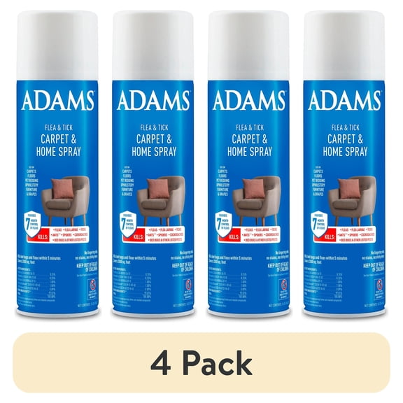 (4 pack) ADAMS Flea & Tick Carpet & Home Spray, Kills Bed Bugs, Fleas, Ticks, Spiders, Ants, For Indoor Home Treatment, 7 Month Flea Protection, Treats Up to 2,000 Sq Ft, 16 oz