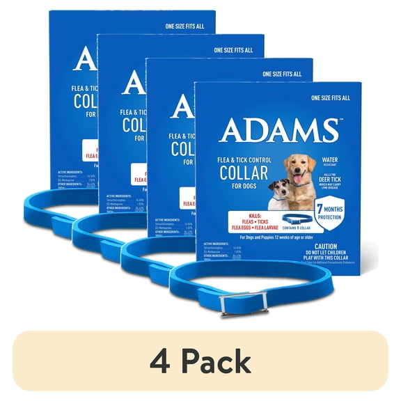 (4 pack) ADAMS Flea & Tick Control Collar for Dogs, Flea Collar for 7-Month Prevention, Adjustable Collar Fits Dogs & Puppies, Kills Fleas & Ticks, 1 Count