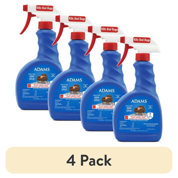 (4 pack) ADAMS Flea & Tick Home Spray for Indoor Treatment, Kills Bed Bugs, Fleas, & Ticks, For Carpet, Furniture & Pet Bedding, Controls Fleas, Ticks, Bed Bugs, Cockroaches, Spiders & Mosquitoes, 24 fl oz
