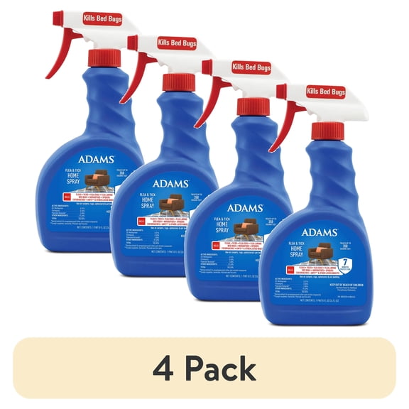 (4 pack) ADAMS Flea & Tick Home Spray for Indoor Treatment, Kills Bed Bugs, Fleas, & Ticks, For Carpet, Furniture & Pet Bedding, Controls Fleas, Ticks, Bed Bugs, Cockroaches, Spiders & Mosquitoes,24 fl oz