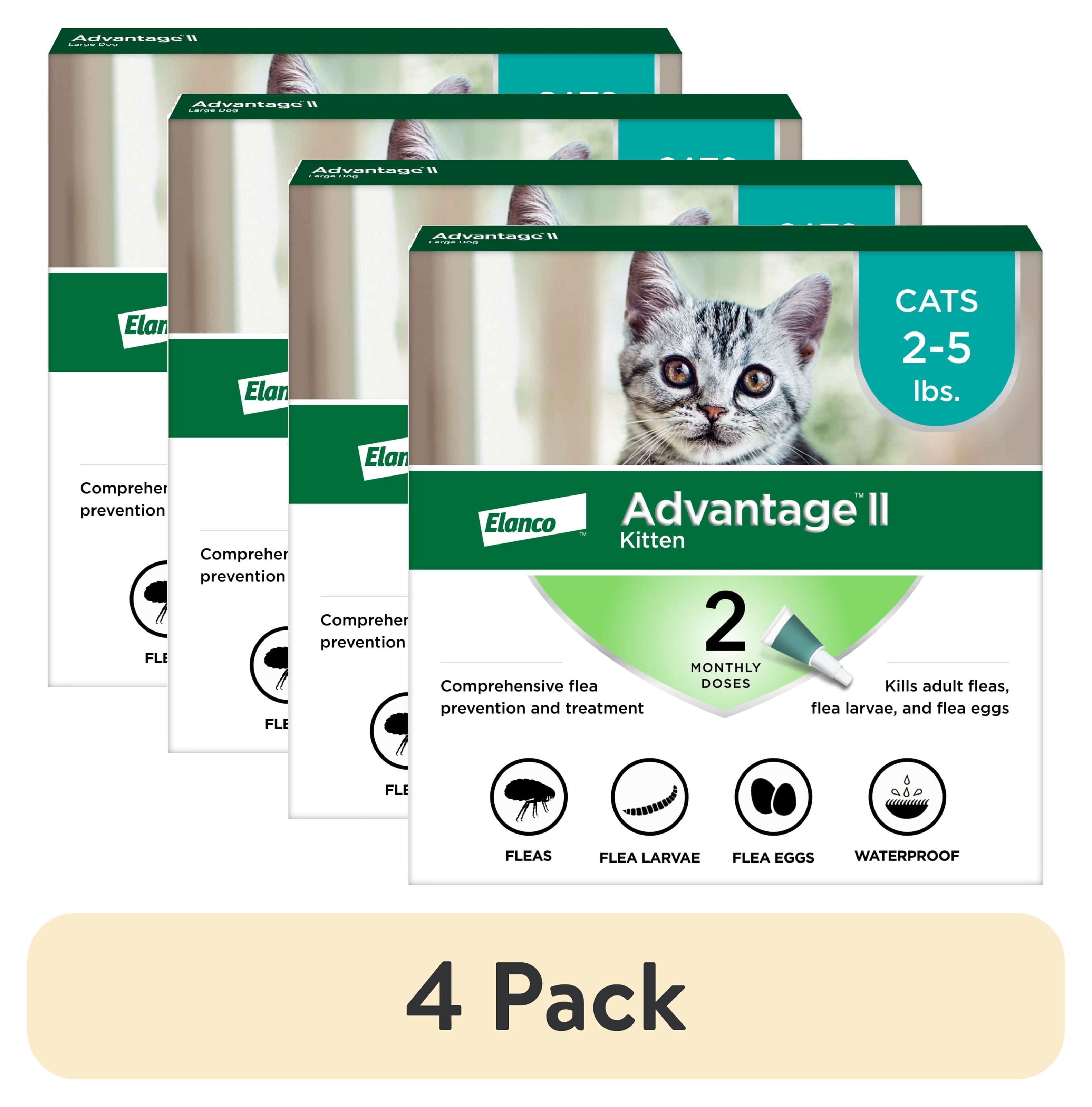 (4 pack) Advantage II Vet-Recommended Flea Prevention for Kittens & Cats 2-5 lbs, 2-Monthly Treatments