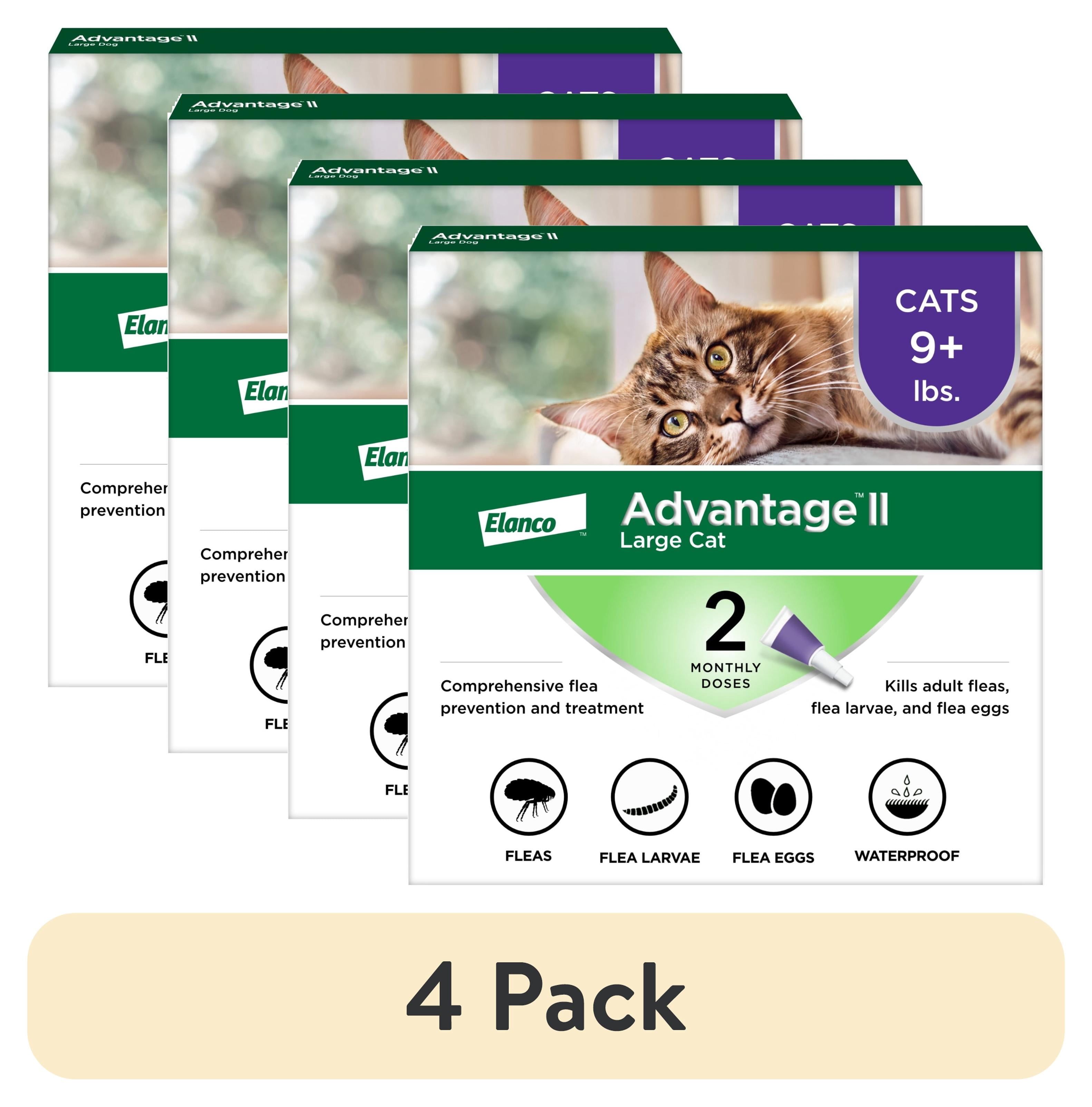 (4 pack) Advantage II Vet-Recommended Flea Prevention for Large Cats 9 lbs+, 2-Monthly Treatments
