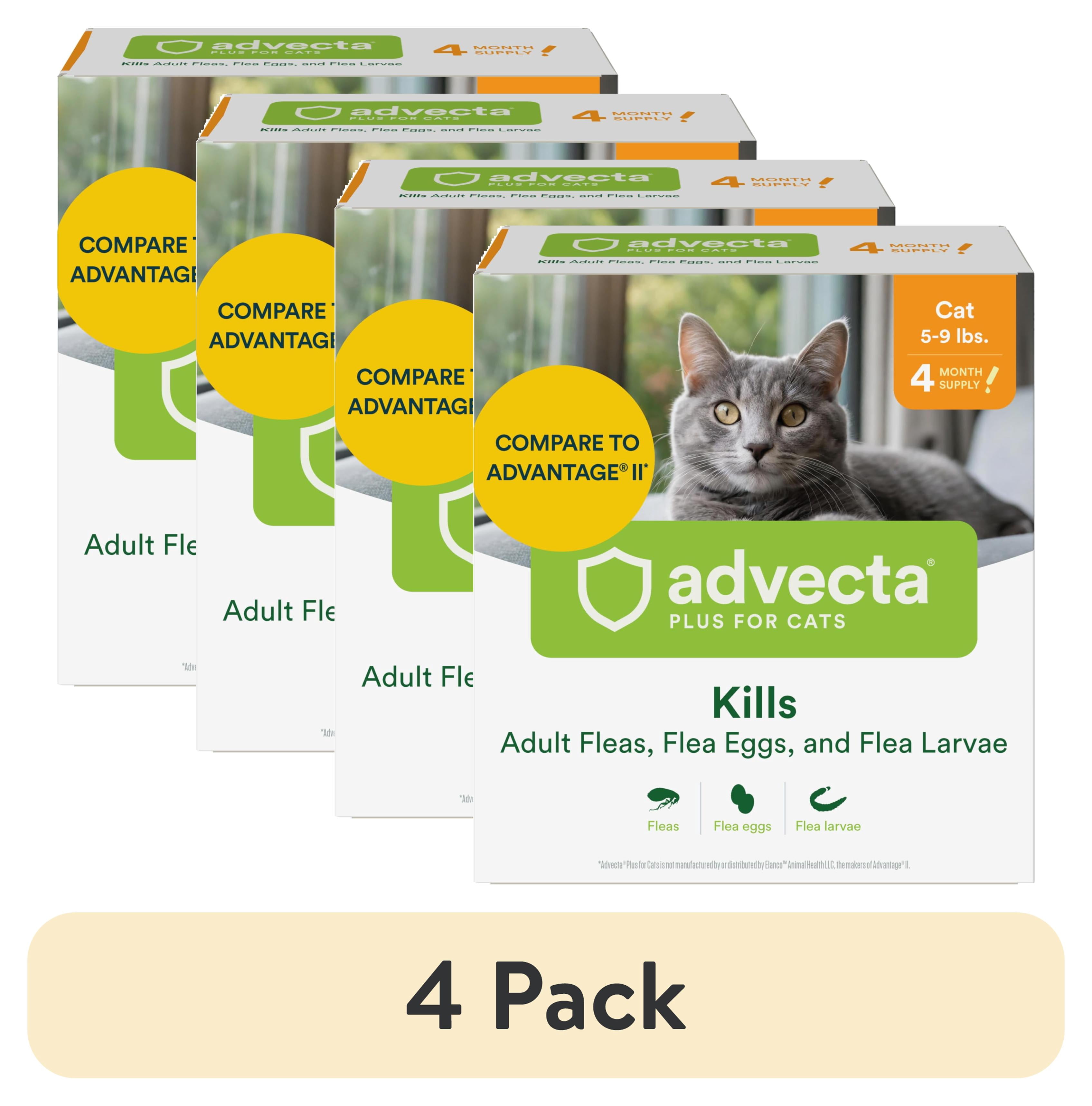 (4 pack) Advecta II Flea Treatment for Small Cat, 4 Monthly Treatments