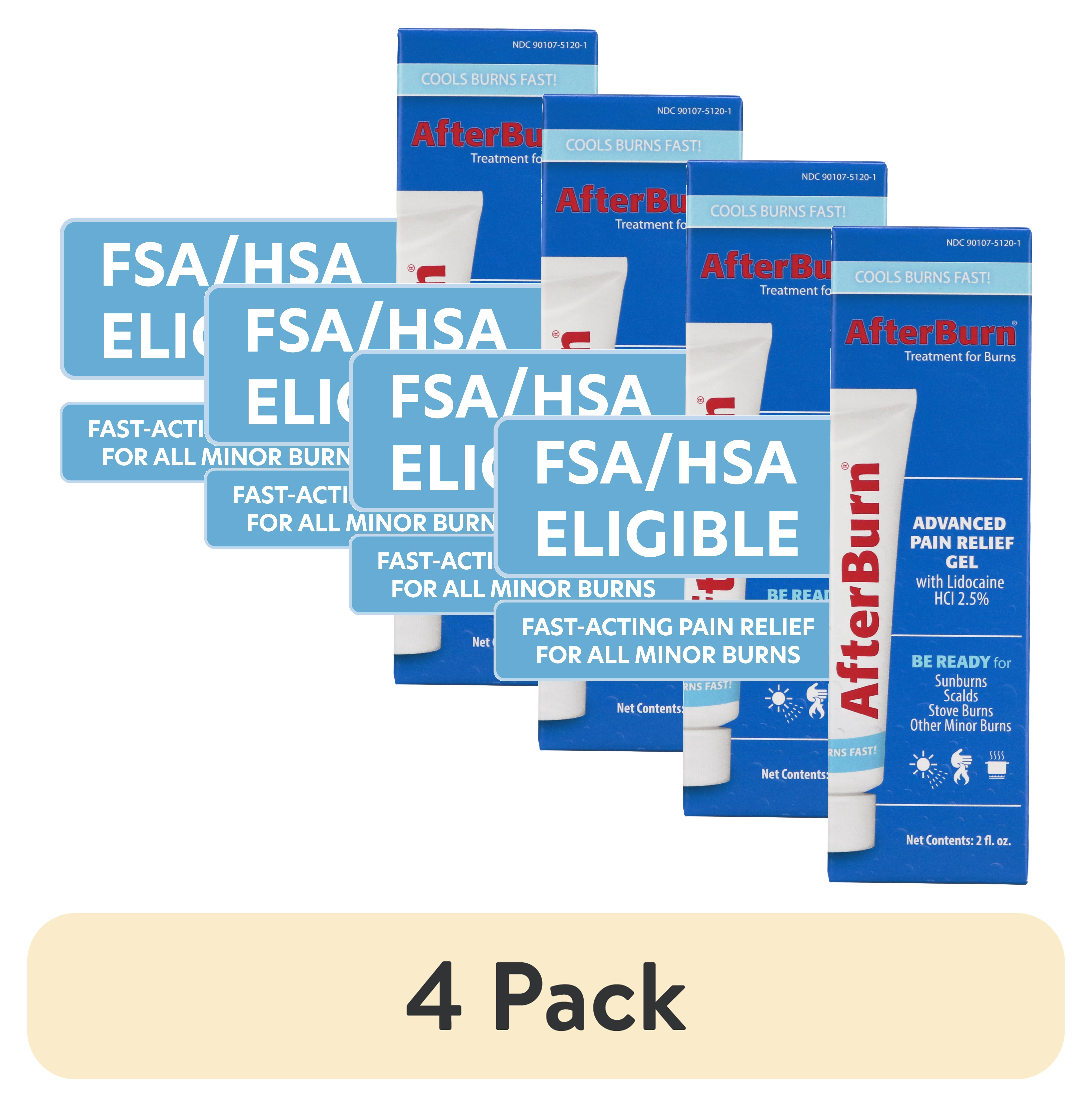 (4 pack) AfterBurn Advanced Pain Relief Gel, 2 oz.