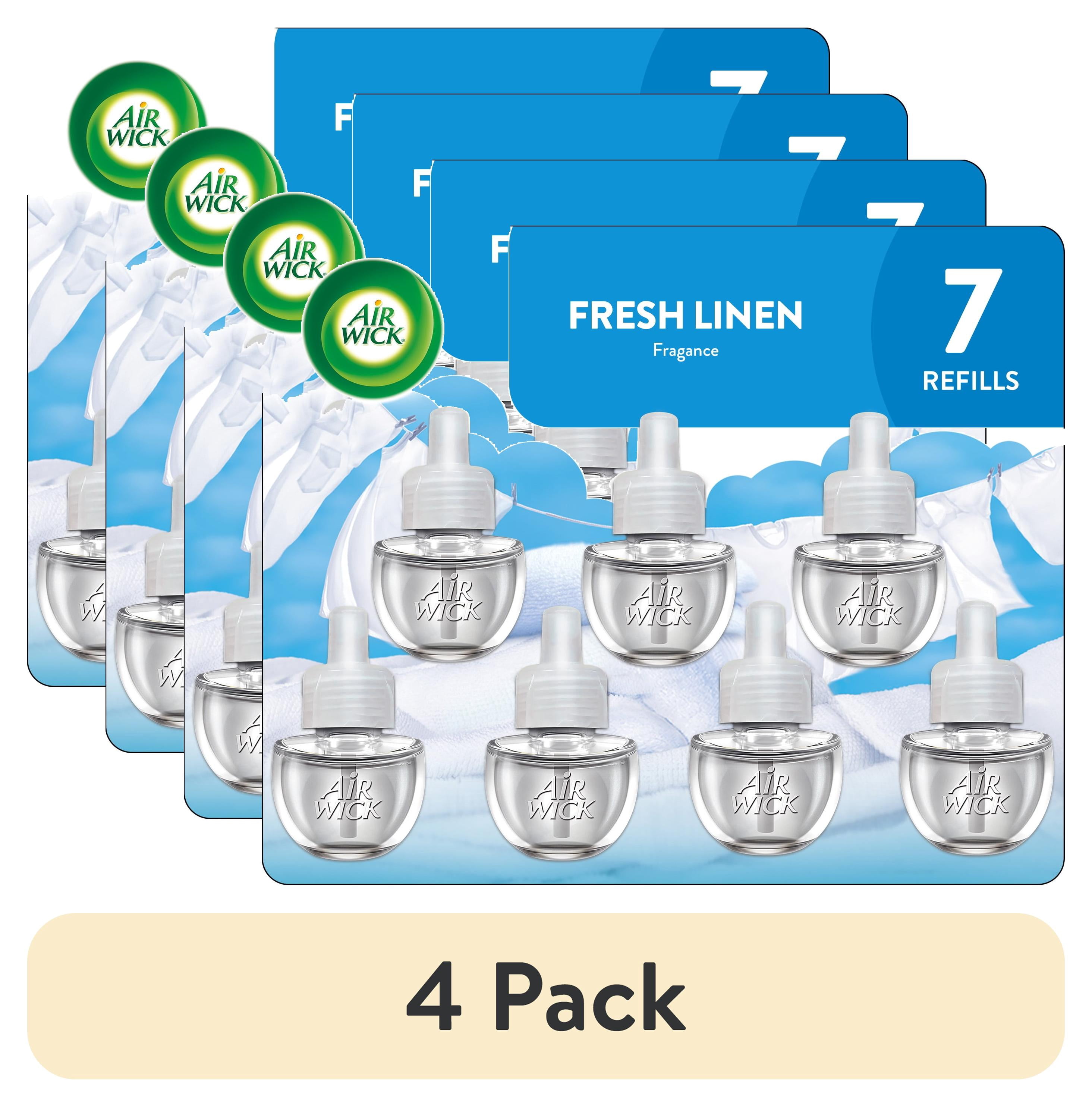 (4 pack) Air Wick Plug-In Scented Oil Air Freshener Warmer Refills, Fresh Linen, 7 Count