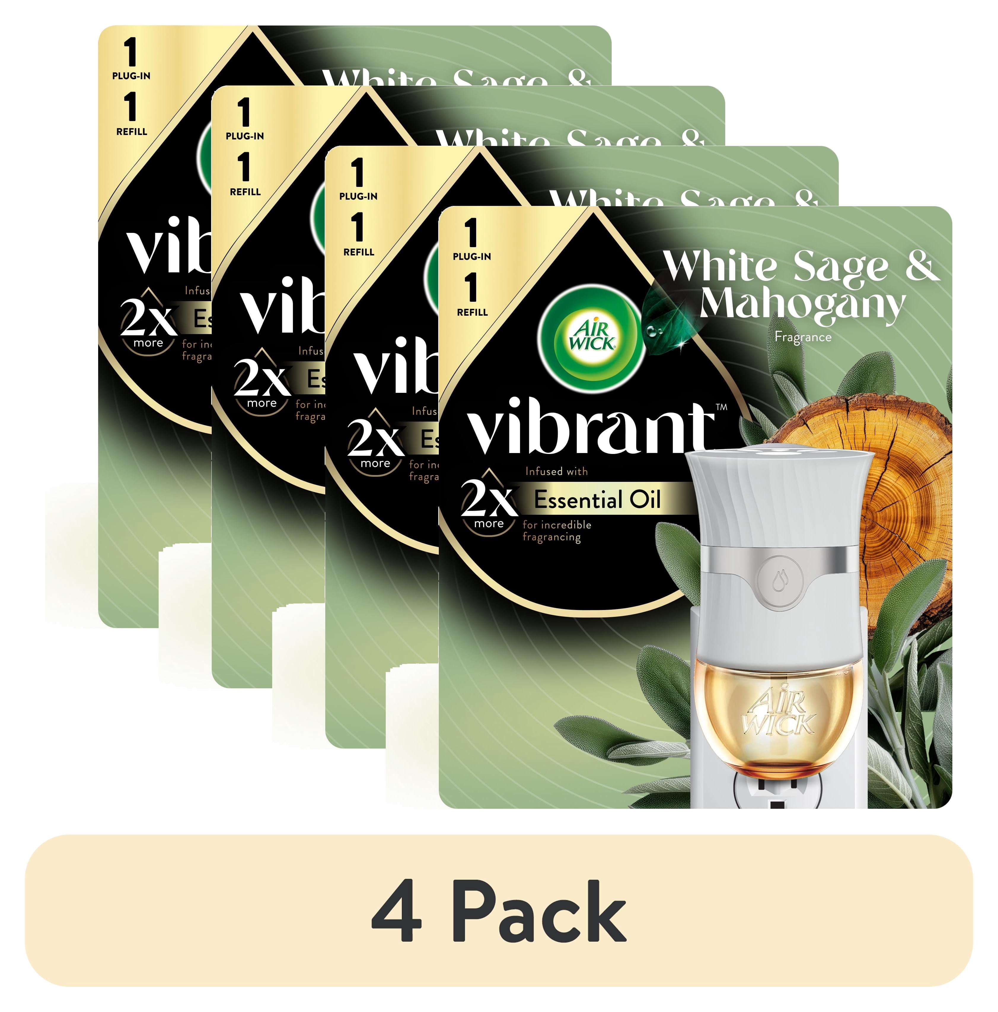 (4 pack) Air Wick Vibrant Plug-In Scented Oil Air Freshener Warmer Starter Kit, White Sage and Mahogany, 2 Piece