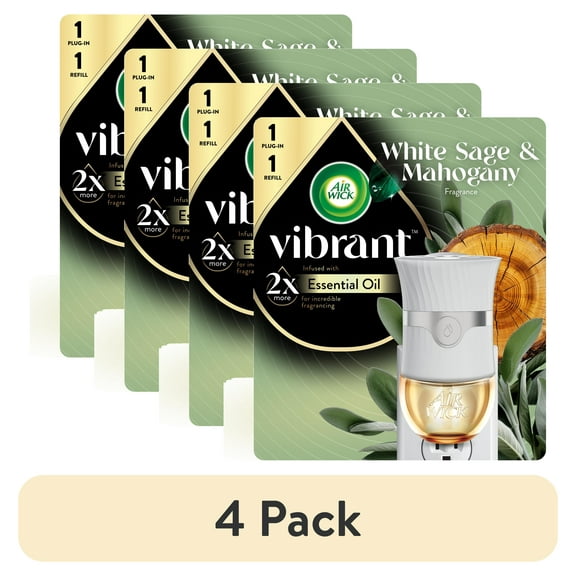 (4 pack) Air Wick Vibrant Plug-In Scented Oil Air Freshener Warmer Starter Kit, White Sage and Mahogany, 2 Piece