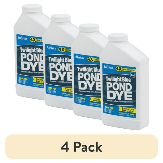 (4 pack) Airmax Twilight Blue Pond Dye for Large Ponds & Lakes, Fish-Safe Concentrated Liquid Water Colorant, 1 Quart 