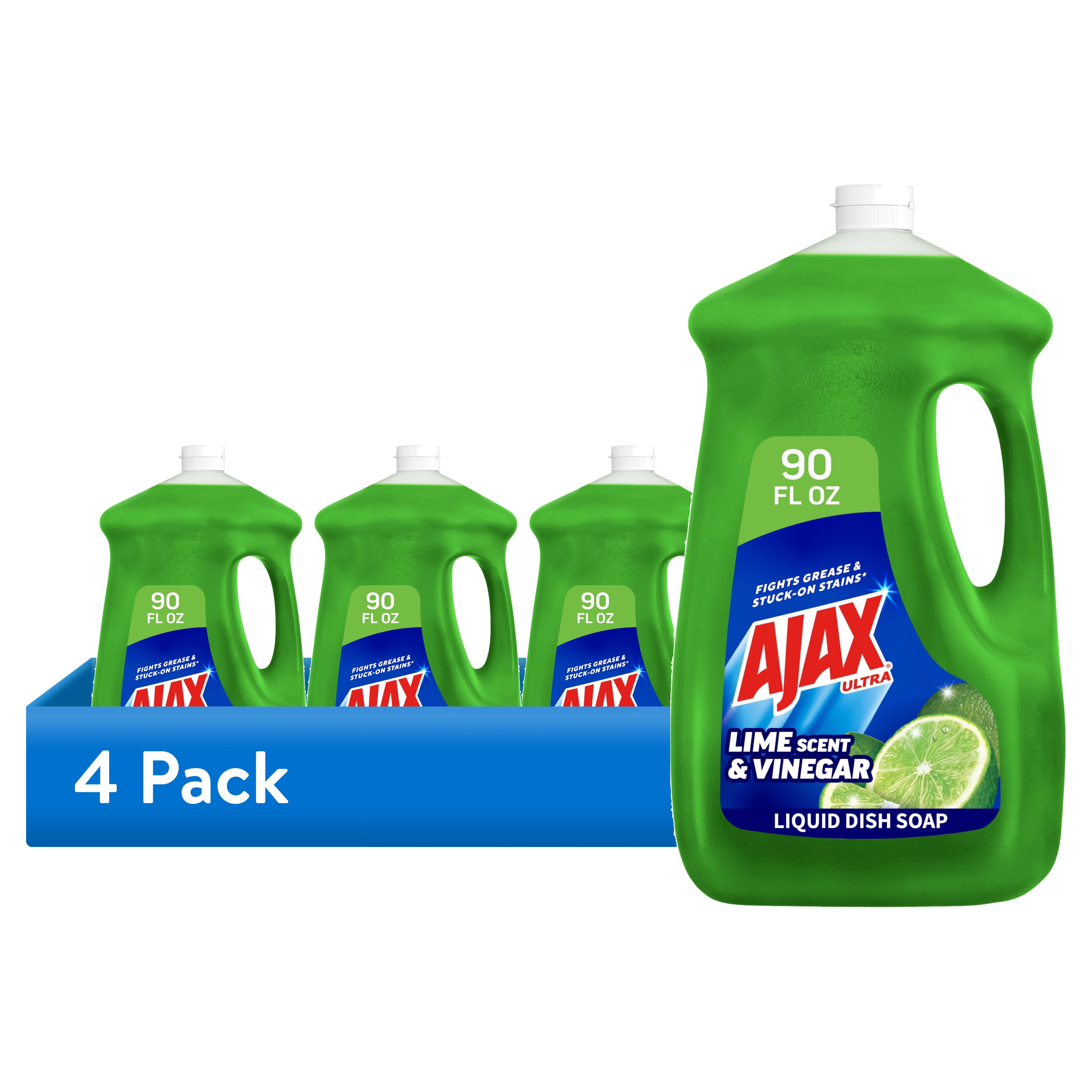 (4 pack) Ajax Ultra Liquid Dish Soap Vinegar and Lime Scent, Sparkling Clean Dishes, 90 fl oz Bottle