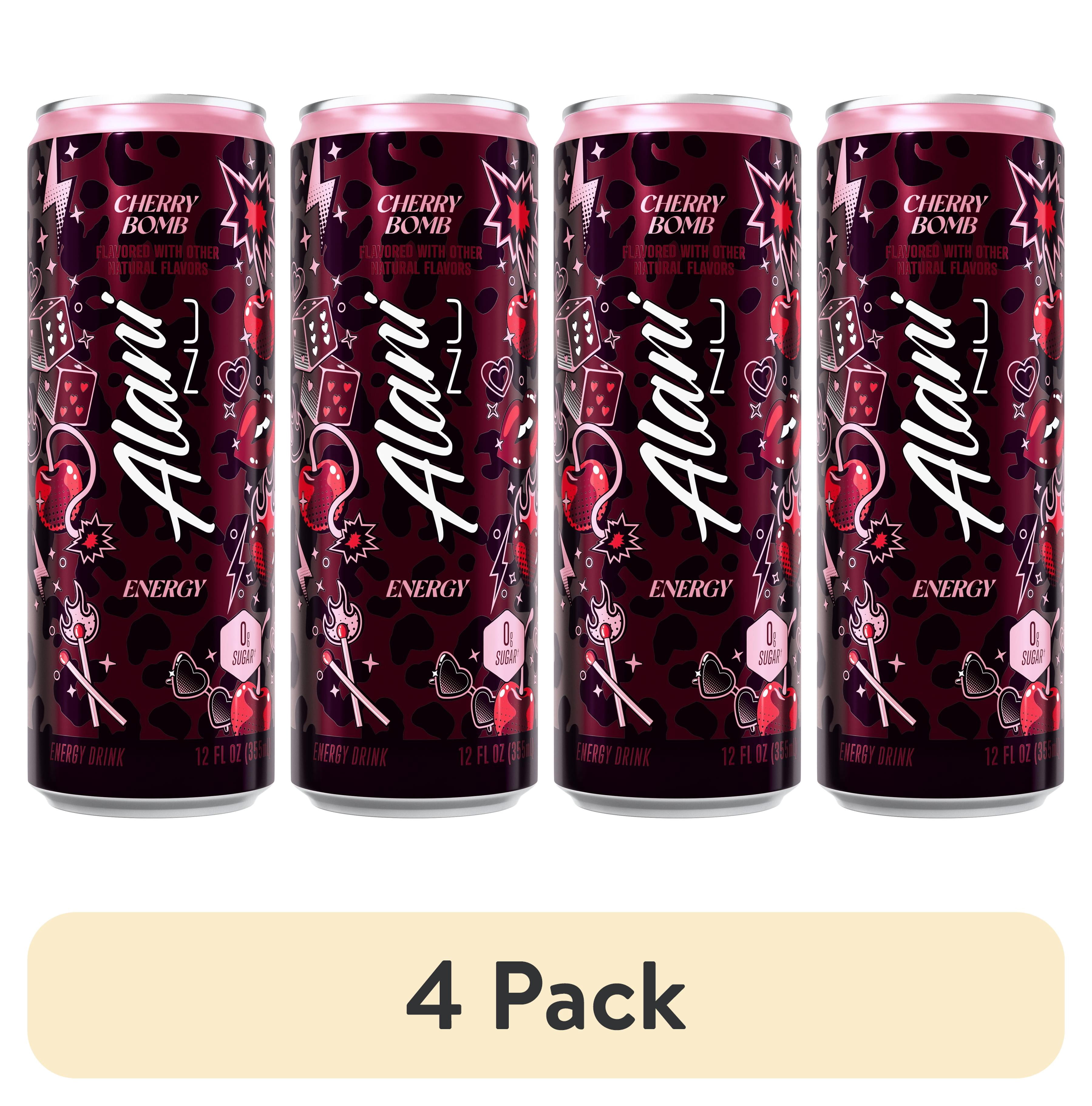 (4 pack) Alani Nu Energy Drink, Cherry Bomb 12 fl oz Single Can
