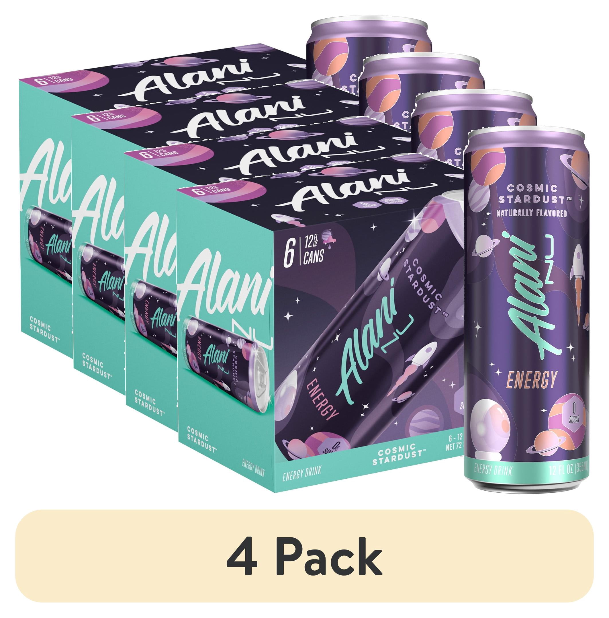 (4 pack) Alani Nu Sugar Free Energy Drink, Cosmic Stardust, 12 fl oz, 6 Pack, Cans, 200mg Caffeine