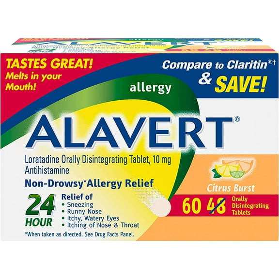 (4 pack) Alavert Allergy Orally Disintegrating Tablets, Citrus Burst, 60 Ct