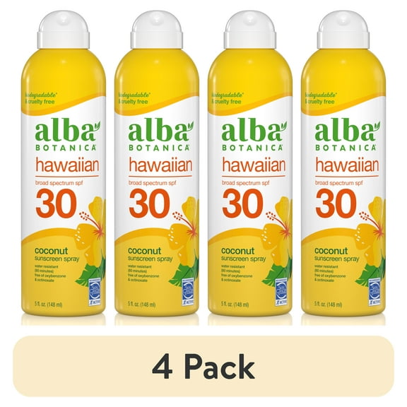 (4 pack) Alba Botanica Hawaiian Sunscreen Spray SPF 30, Coconut, 5 fl oz