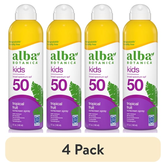 (4 pack) Alba Botanica Kids Clear Spray Sunscreen SPF 50, 6oz