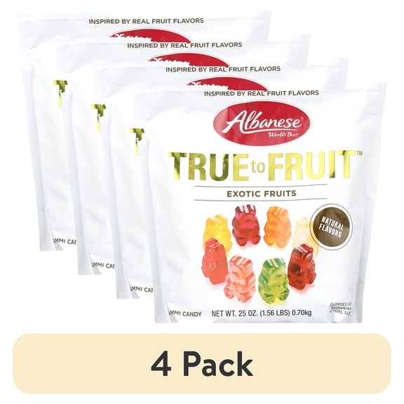 (4 pack) Albanese True to Fruit, Exotic Fruits Gummi Bears, 25 oz