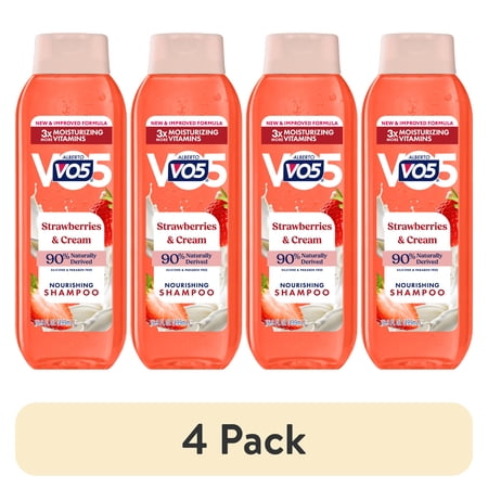 (4 pack) Alberto VO5 Strawberries & Cream Nourishing Shampoo with Soy Milk, Paraben Free, Vitamin-Enriched Formula for Soft, Healthy Hair