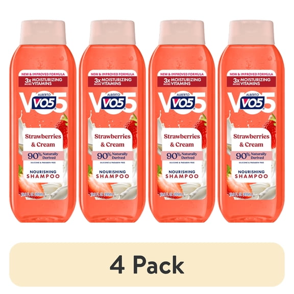 (4 pack) Alberto VO5 Strawberries & Cream Nourishing Shampoo with Soy Milk, Paraben Free, Vitamin-Enriched Formula for Soft, Healthy Hair
