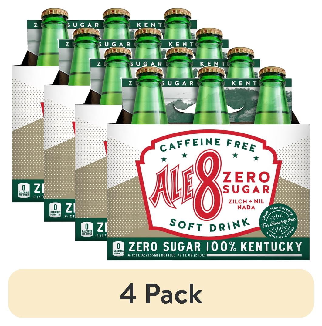 (4 pack) Ale-8-One Zero Caffeine-Free Ginger Ale Soda Pop, 12oz 6 Pack Bottles