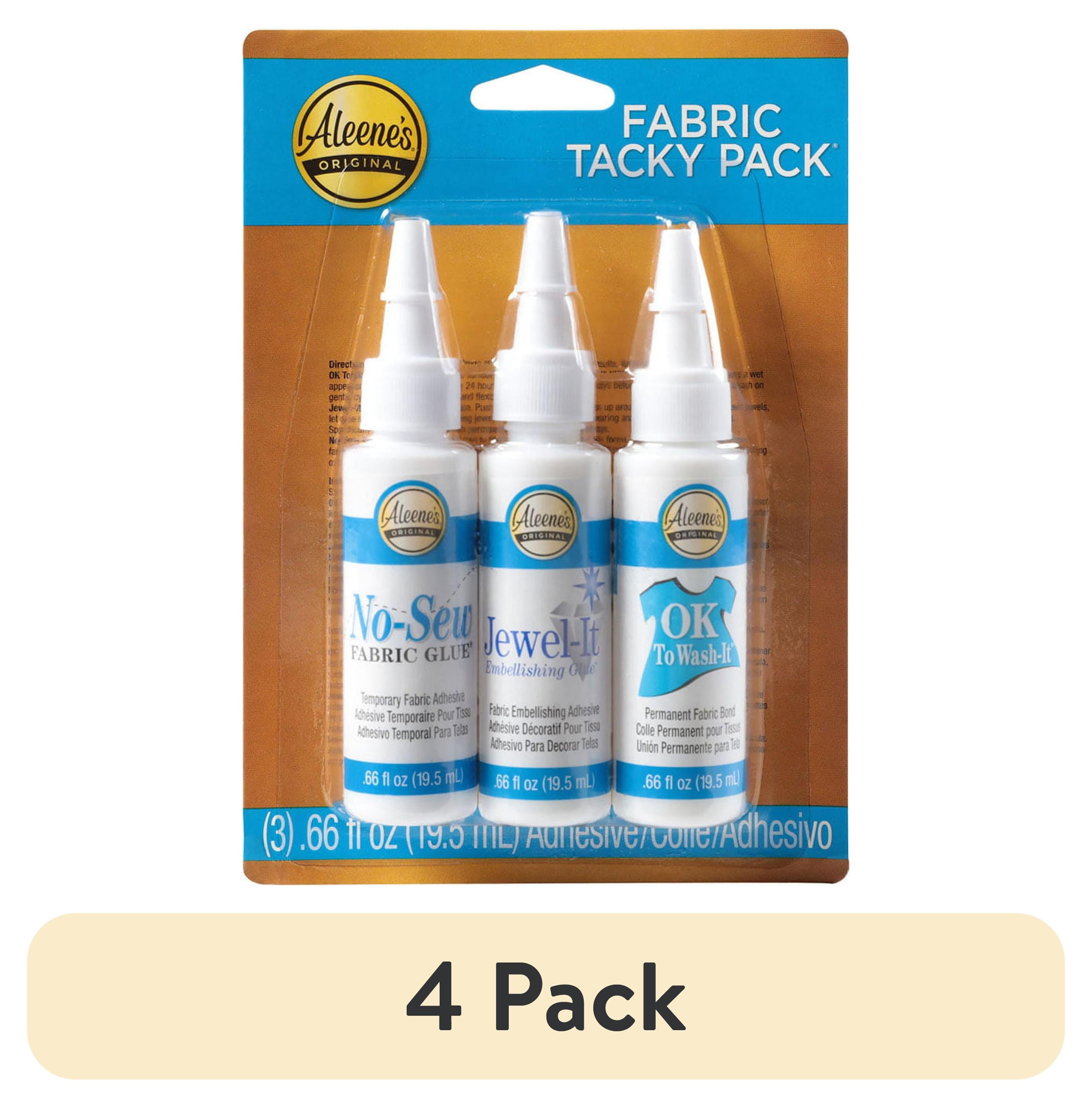 (4 pack) Aleene’s Fabric Tacky Pack, 3 Pack – OK To Wash-It, Jewel-It & No-Sew Temporary Fabric Glues (0.66 oz Each) for Sewing, Embellishing & Repairs