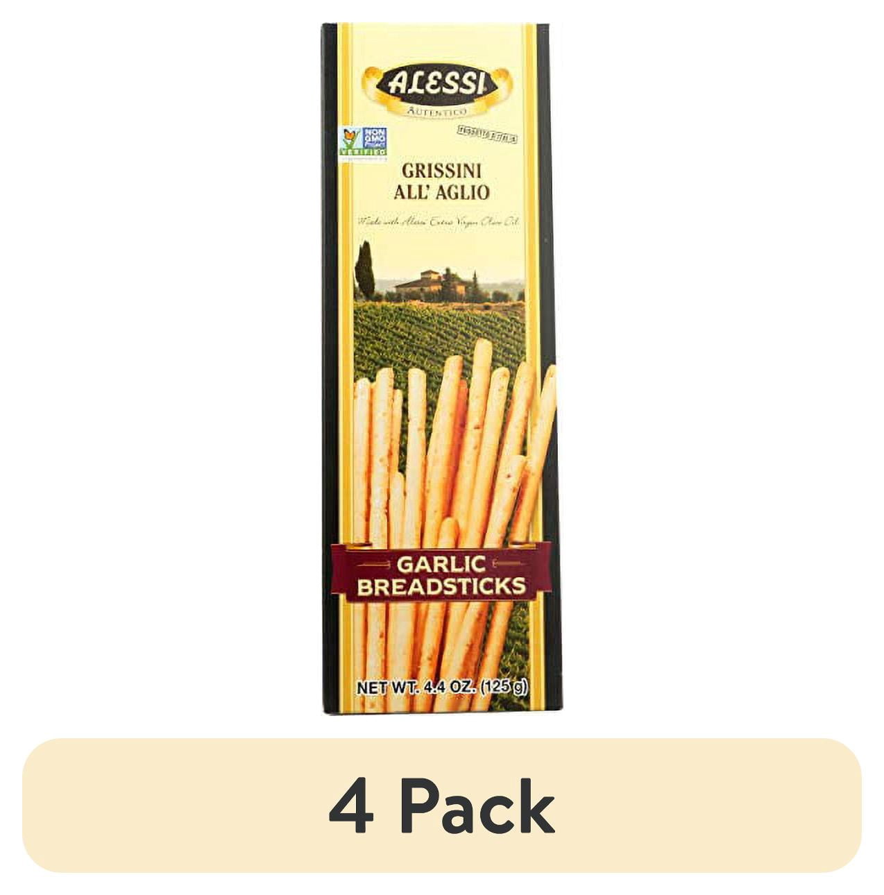 (4 pack) Alessi Imported Breadsticks, Garlic Autentico Italian Crispy Bread Sticks, Low Fat Made with Extra Virgin Olive Oil, 4.4oz (Garlic, 4.4 Ounce (Pack of 1))