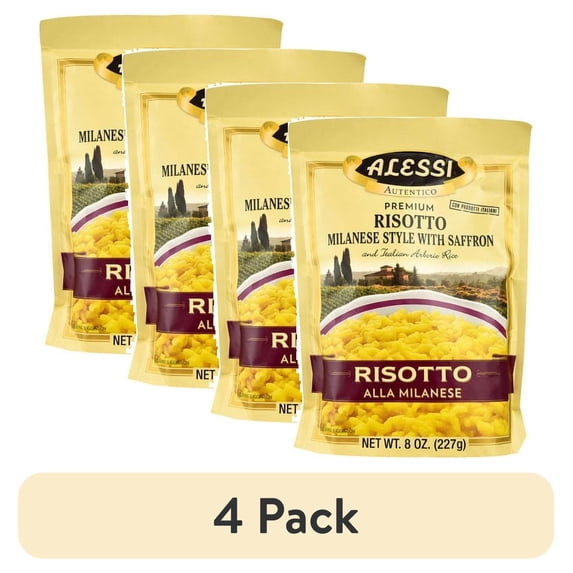 (4 pack) Alessi Risotto Alla Milanese, 8 oz Bag, Shelf Stable