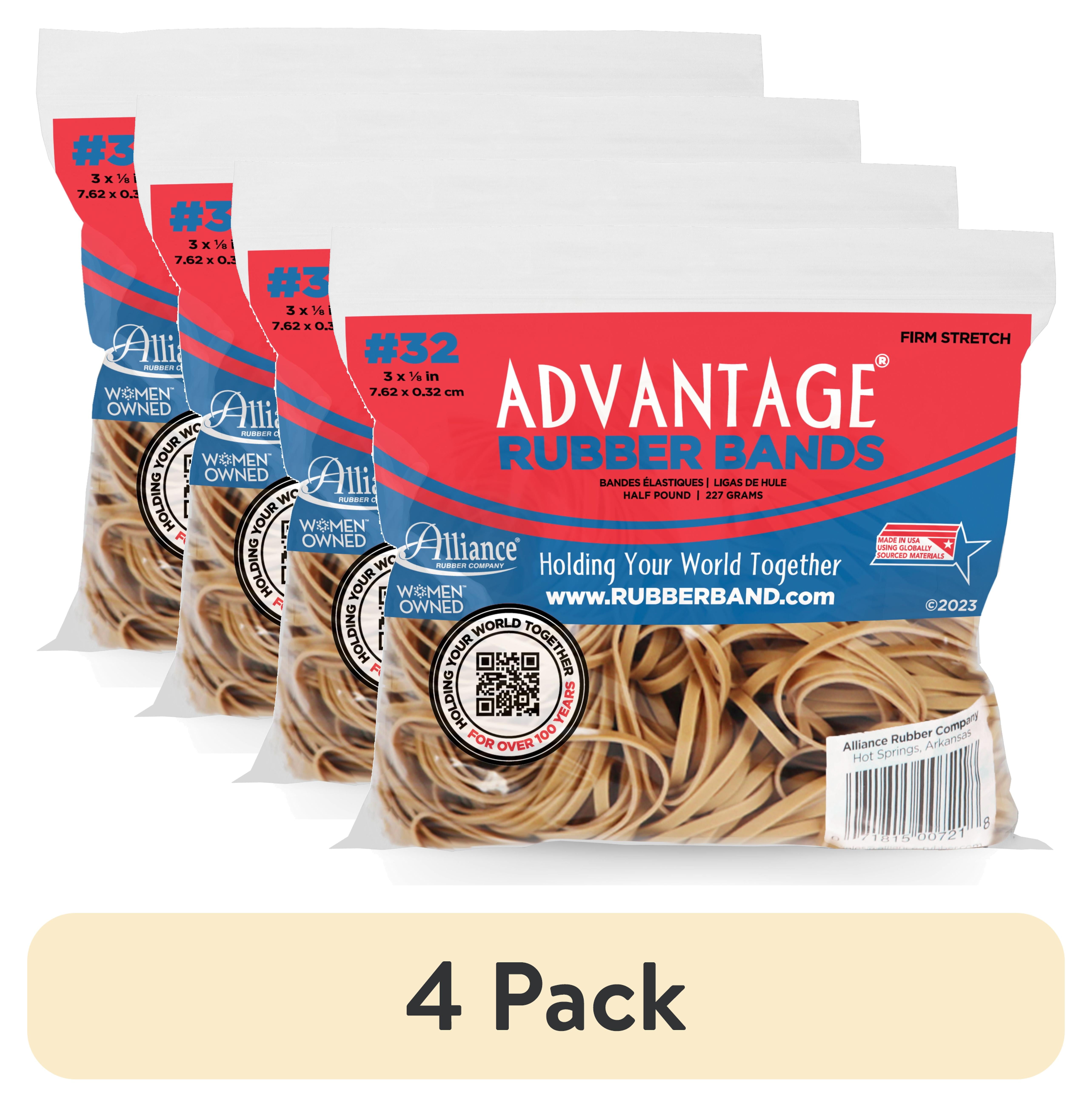 (4 pack) Alliance Advantage Rubber Bands, Size #32 (3" x 1/8"), Approx. 350 Bands per 8 oz Bag, Natural