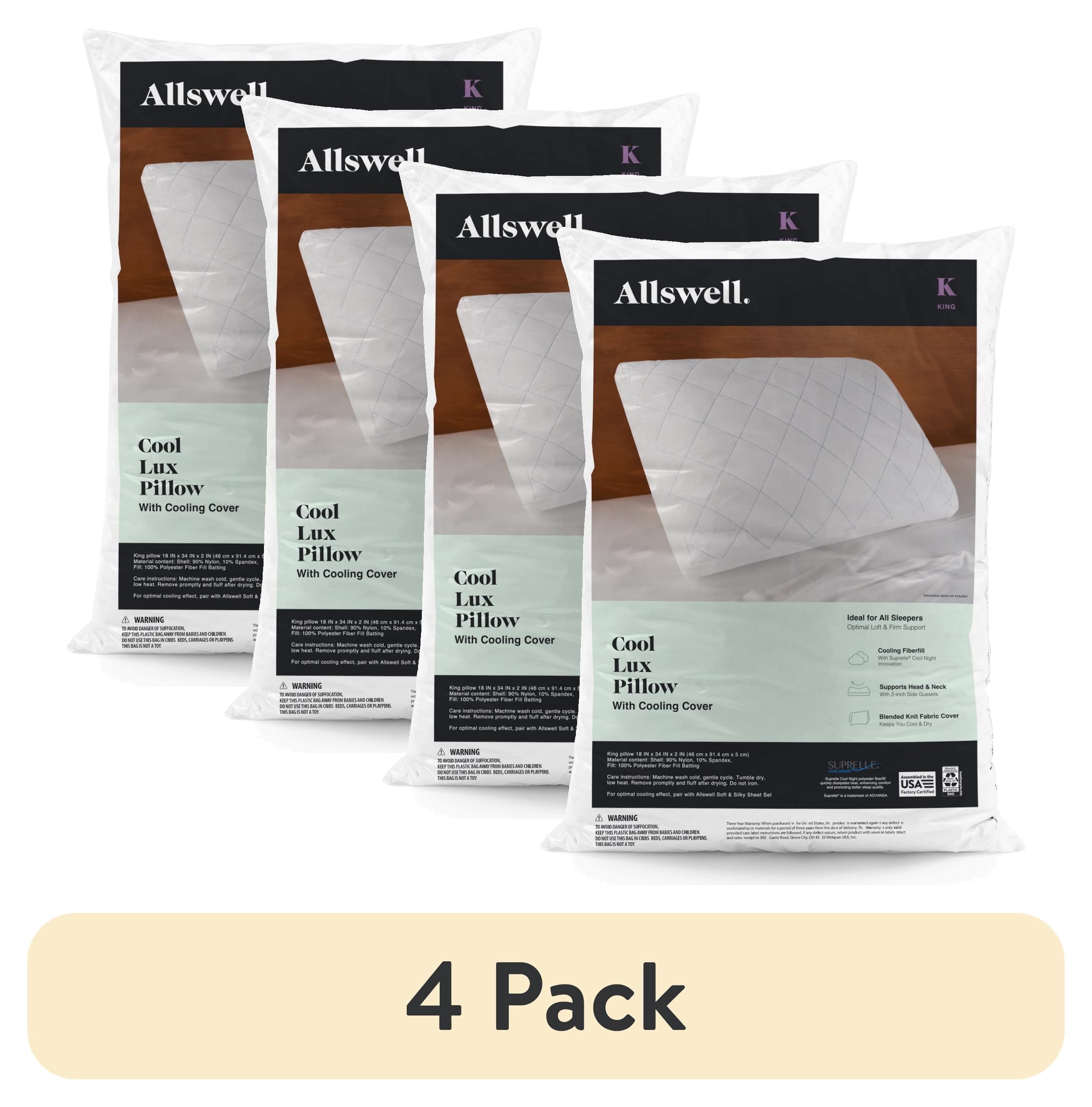 (4 pack) Allswell Cool Lux Cooling Bed Pillow with Cooling Cover, King Size Pillow for Sleeping