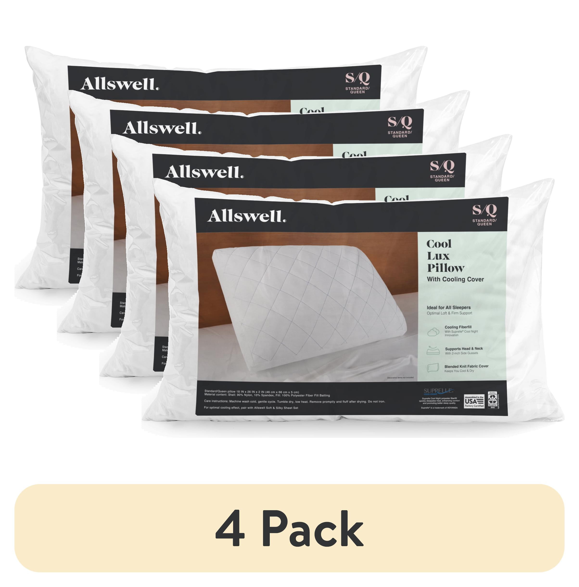 (4 pack) Allswell Cool Lux Bed Pillow with Cooling Pillow Cover, Standard/Queen