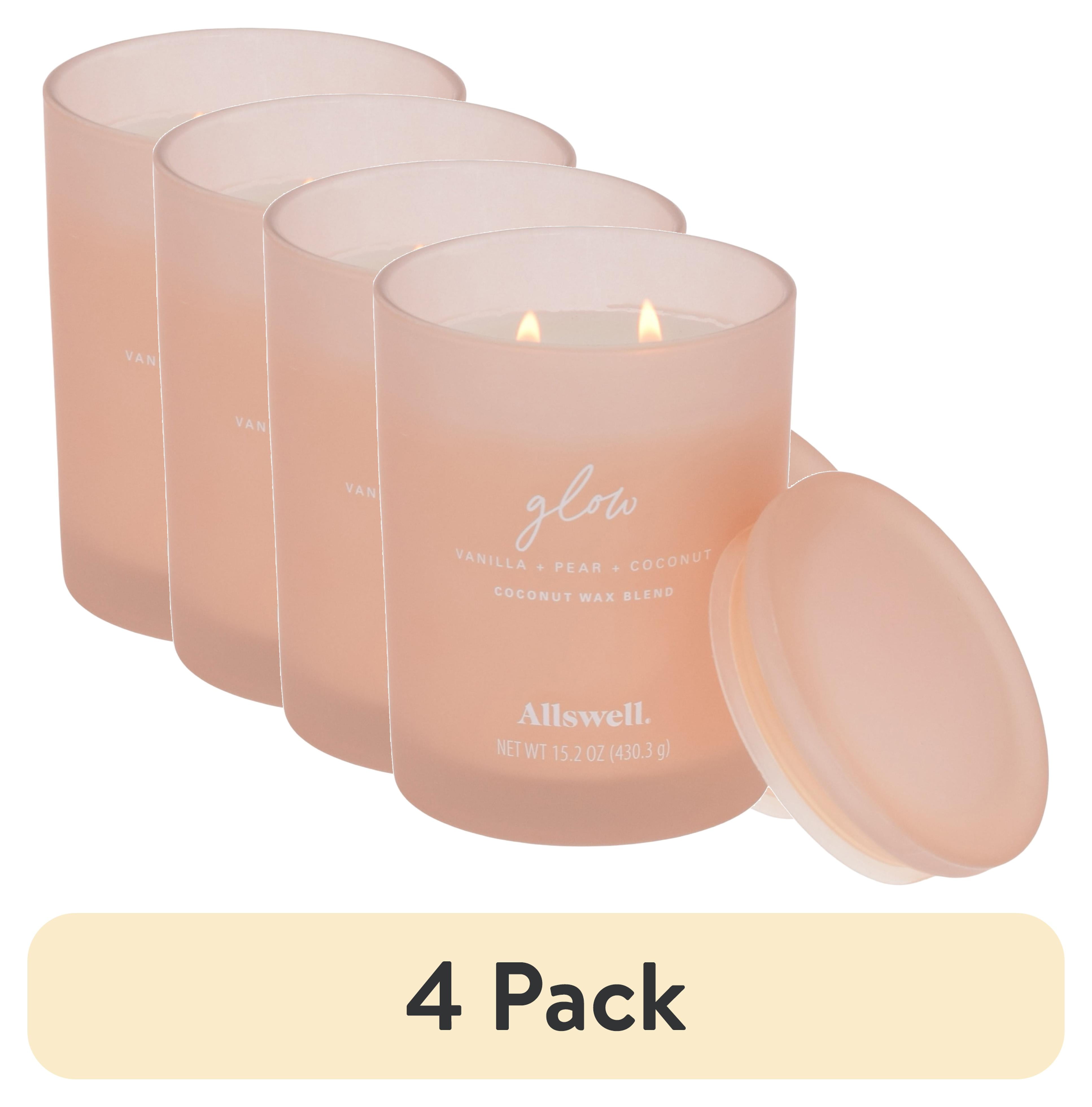 (4 pack) Allswell Glow (Vanilla + Pear + Coconut) Scented 2-Wick Spa Jar Candle 15oz.