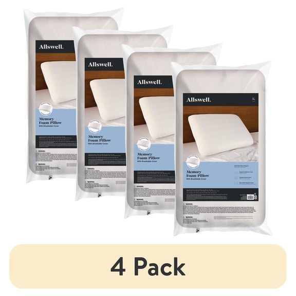 (4 pack) Allswell Memory Foam Pillow, Breathable, Pressure-Relieving Support, King