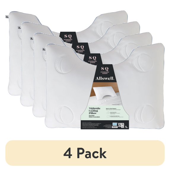 (4 pack) Allswell Nightside Cooling Pillow with Dual Function Fill, Standard/Queen