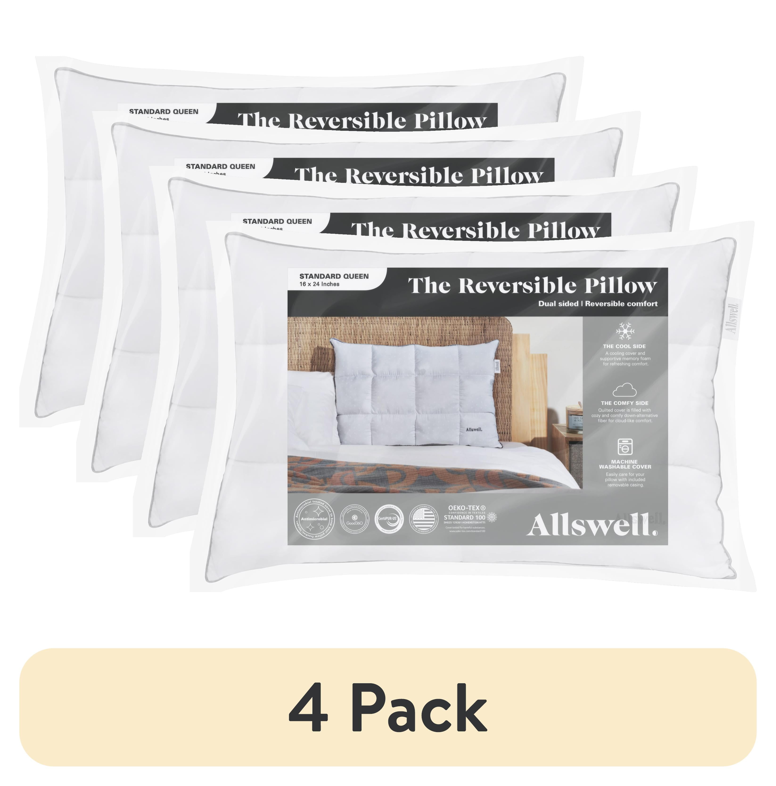 (4 pack) Allswell Reversible Memory Foam Pillow with Cooling & Plush Comfort Options