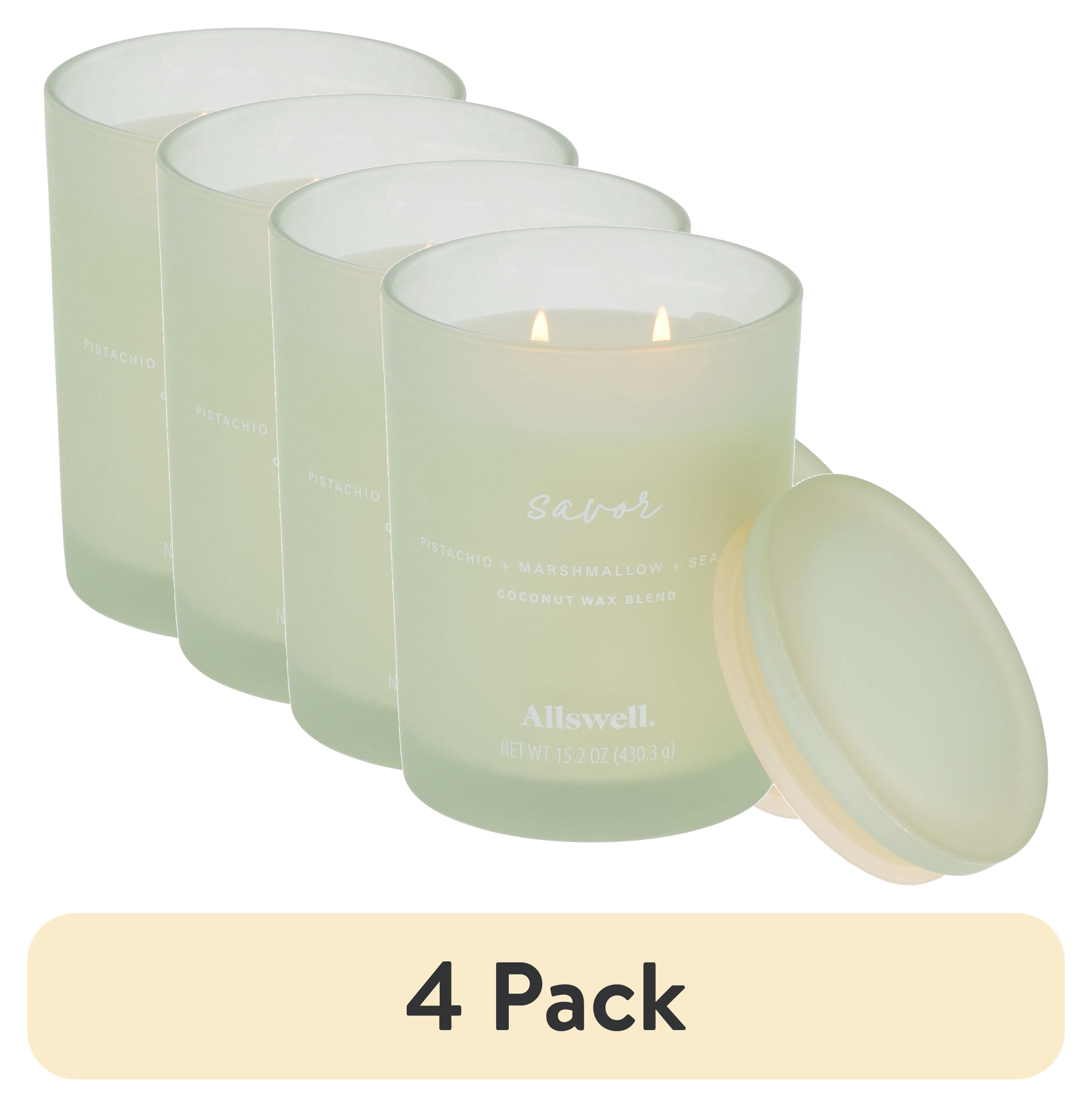 (4 pack) Allswell Savor (Pistachio + Marshmallow + Sea Salt) Scented 2-Wick Spa Jar Candle 15oz.